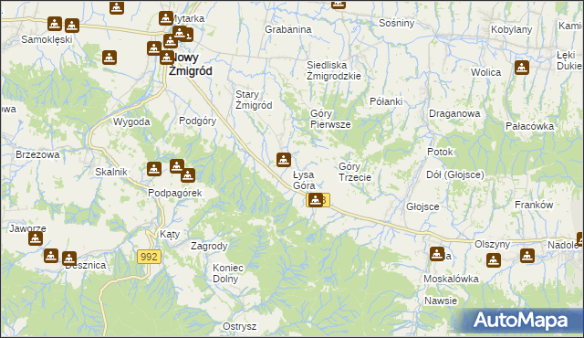 mapa Łysa Góra gmina Nowy Żmigród, Łysa Góra gmina Nowy Żmigród na mapie Targeo
