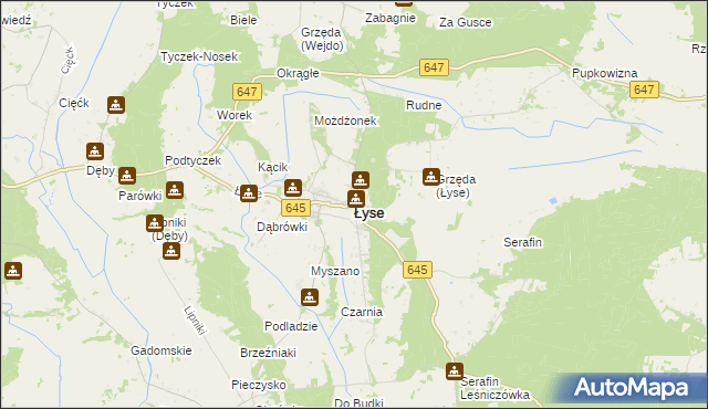 mapa Łyse powiat ostrołęcki, Łyse powiat ostrołęcki na mapie Targeo