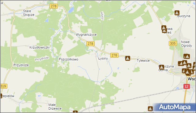 mapa Łysiny gmina Wschowa, Łysiny gmina Wschowa na mapie Targeo