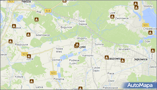 mapa Lyski powiat rybnicki, Lyski powiat rybnicki na mapie Targeo