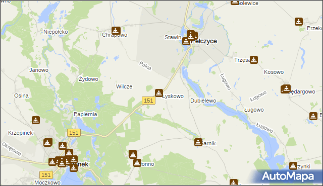 mapa Łyskowo gmina Pełczyce, Łyskowo gmina Pełczyce na mapie Targeo