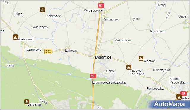 mapa Łysomice powiat toruński, Łysomice powiat toruński na mapie Targeo