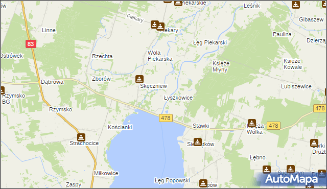 mapa Łyszkowice gmina Pęczniew, Łyszkowice gmina Pęczniew na mapie Targeo