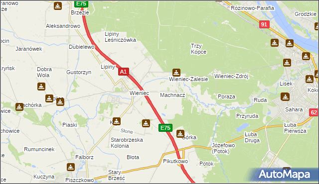 mapa Machnacz gmina Brześć Kujawski, Machnacz gmina Brześć Kujawski na mapie Targeo