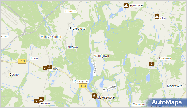 mapa Maciejewo gmina Maszewo, Maciejewo gmina Maszewo na mapie Targeo