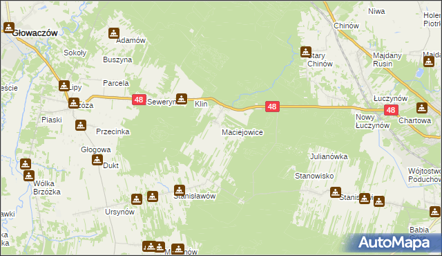 mapa Maciejowice gmina Głowaczów, Maciejowice gmina Głowaczów na mapie Targeo