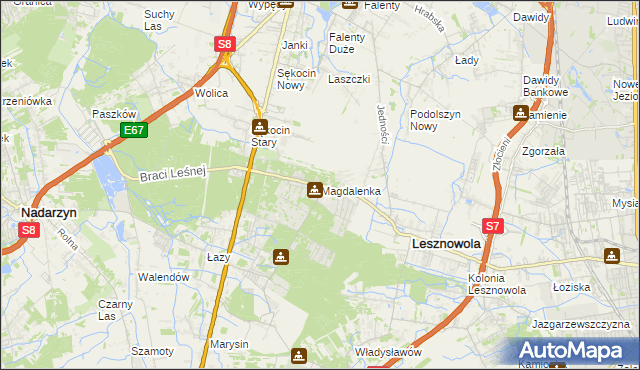 mapa Magdalenka gmina Lesznowola, Magdalenka gmina Lesznowola na mapie Targeo