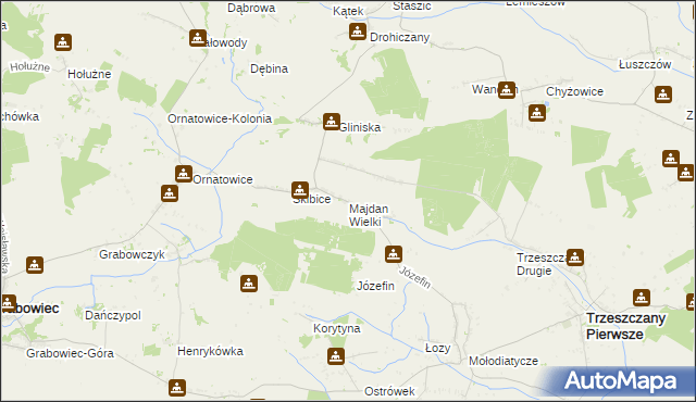 mapa Majdan Wielki gmina Trzeszczany, Majdan Wielki gmina Trzeszczany na mapie Targeo