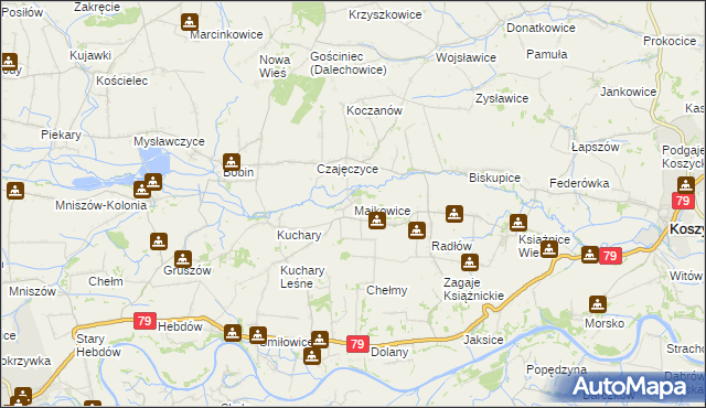 mapa Majkowice gmina Nowe Brzesko, Majkowice gmina Nowe Brzesko na mapie Targeo