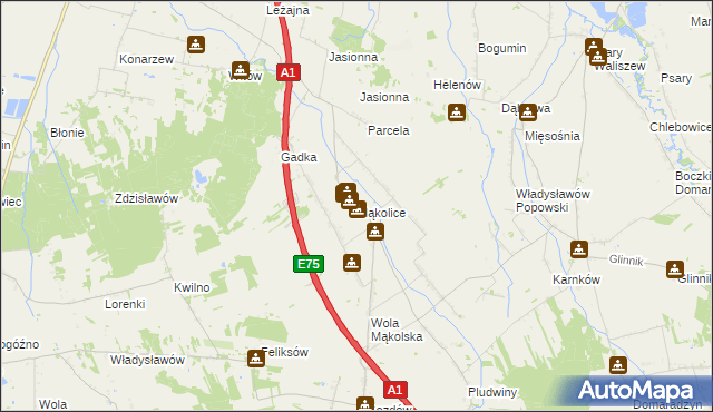 mapa Mąkolice gmina Głowno, Mąkolice gmina Głowno na mapie Targeo