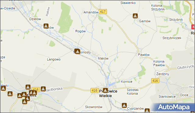 mapa Maków gmina Pietrowice Wielkie, Maków gmina Pietrowice Wielkie na mapie Targeo