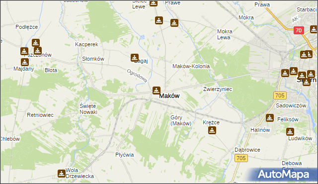 mapa Maków powiat skierniewicki, Maków powiat skierniewicki na mapie Targeo