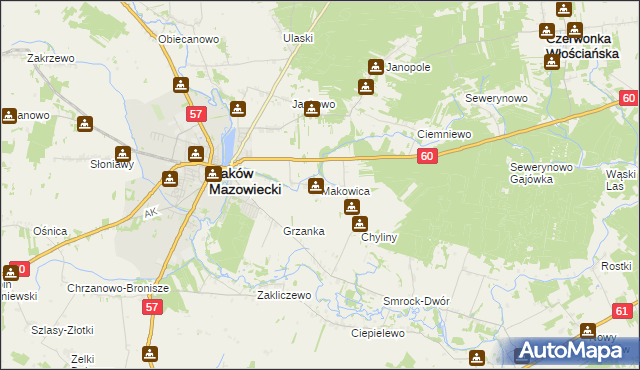 mapa Makowica gmina Szelków, Makowica gmina Szelków na mapie Targeo