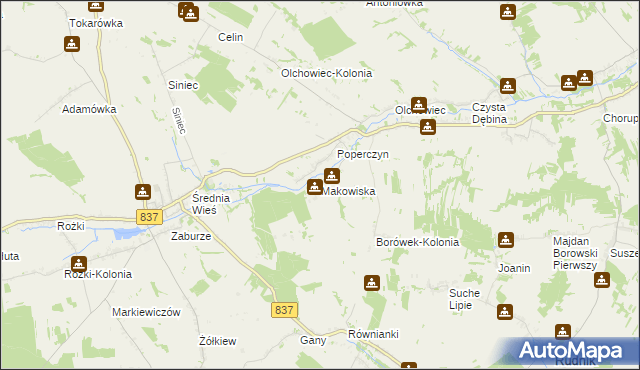 mapa Makowiska gmina Żółkiewka, Makowiska gmina Żółkiewka na mapie Targeo