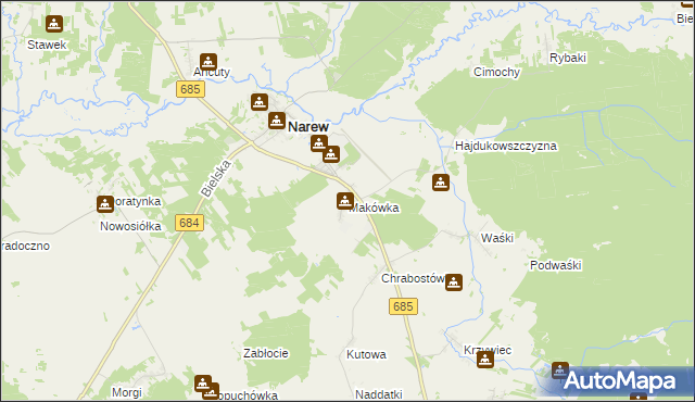 mapa Makówka gmina Narew, Makówka gmina Narew na mapie Targeo