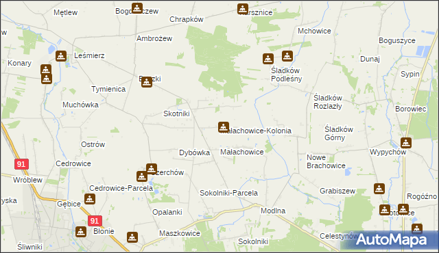 mapa Małachowice-Kolonia, Małachowice-Kolonia na mapie Targeo