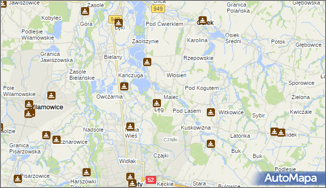 mapa Malec gmina Kęty, Malec gmina Kęty na mapie Targeo