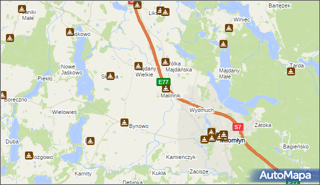 mapa Malinnik, Malinnik na mapie Targeo
