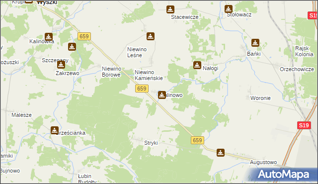 mapa Malinowo gmina Bielsk Podlaski, Malinowo gmina Bielsk Podlaski na mapie Targeo