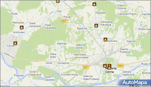 mapa Małkinia Dolna, Małkinia Dolna na mapie Targeo