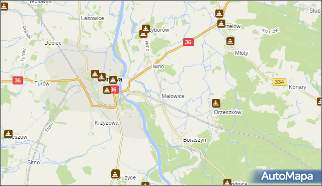 mapa Małowice, Małowice na mapie Targeo