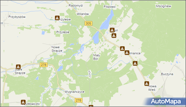 mapa Mały Bór gmina Wschowa, Mały Bór gmina Wschowa na mapie Targeo