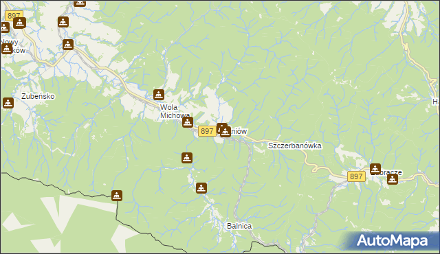 mapa Maniów gmina Komańcza, Maniów gmina Komańcza na mapie Targeo