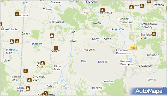 mapa Marcelin gmina Rząśnia, Marcelin gmina Rząśnia na mapie Targeo