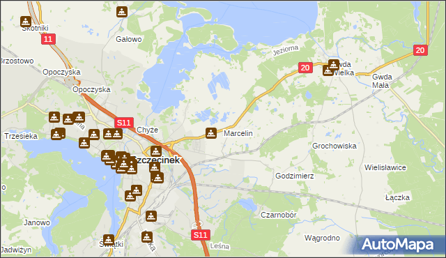 mapa Marcelin gmina Szczecinek, Marcelin gmina Szczecinek na mapie Targeo