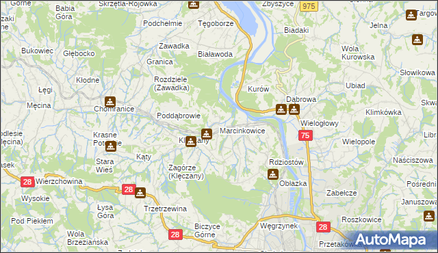 mapa Marcinkowice gmina Chełmiec, Marcinkowice gmina Chełmiec na mapie Targeo