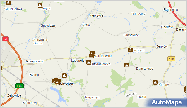 mapa Marcinowice gmina Mściwojów, Marcinowice gmina Mściwojów na mapie Targeo