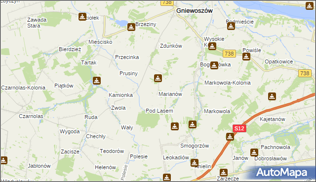 mapa Marianów gmina Gniewoszów, Marianów gmina Gniewoszów na mapie Targeo