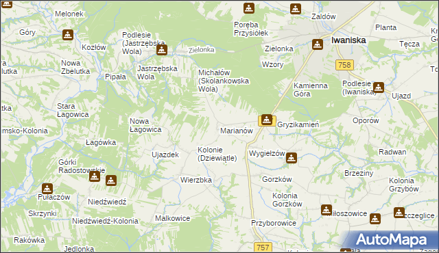 mapa Marianów gmina Iwaniska, Marianów gmina Iwaniska na mapie Targeo
