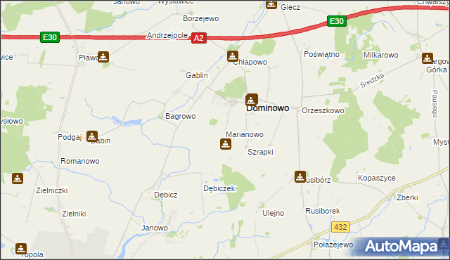 mapa Marianowo gmina Dominowo, Marianowo gmina Dominowo na mapie Targeo