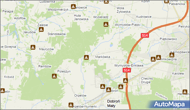 mapa Markówka gmina Dobroń, Markówka gmina Dobroń na mapie Targeo