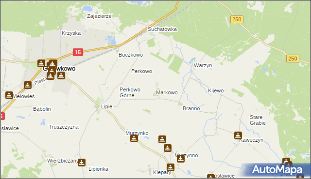 mapa Markowo gmina Gniewkowo, Markowo gmina Gniewkowo na mapie Targeo