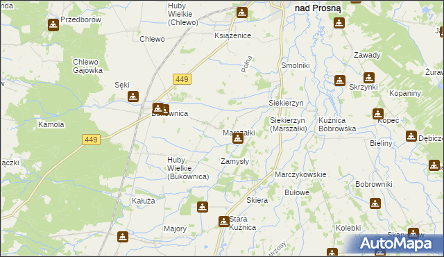 mapa Marszałki gmina Grabów nad Prosną, Marszałki gmina Grabów nad Prosną na mapie Targeo