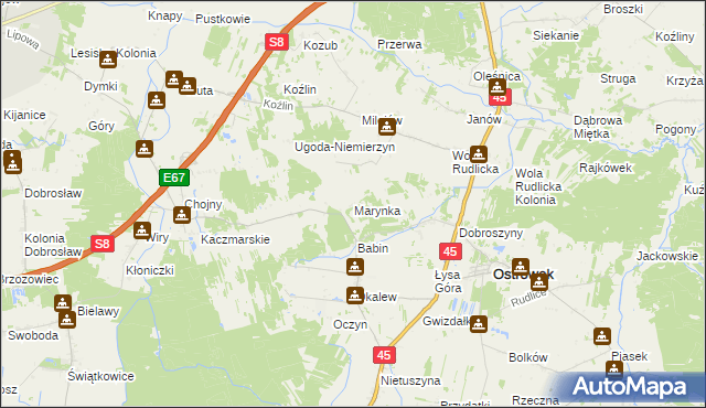 mapa Marynka gmina Ostrówek, Marynka gmina Ostrówek na mapie Targeo