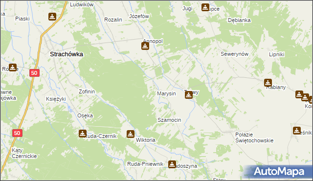 mapa Marysin gmina Strachówka, Marysin gmina Strachówka na mapie Targeo