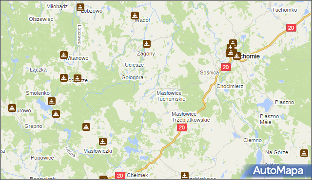 mapa Masłowice Tuchomskie, Masłowice Tuchomskie na mapie Targeo