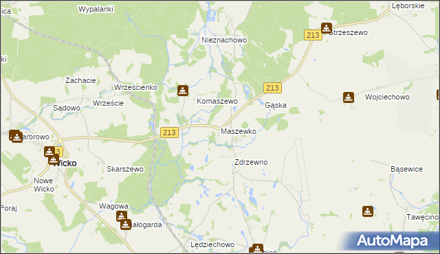 mapa Maszewko gmina Wicko, Maszewko gmina Wicko na mapie Targeo