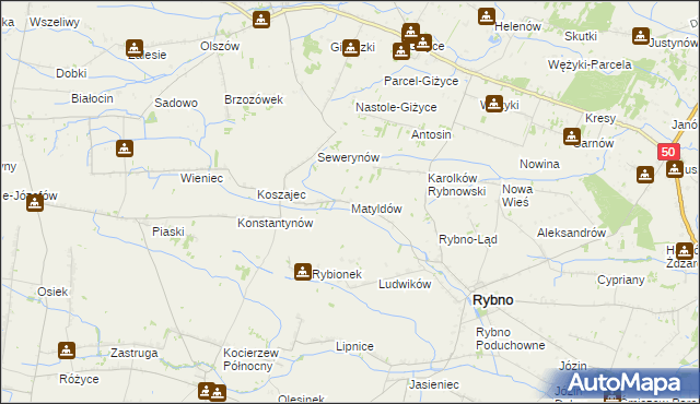 mapa Matyldów gmina Rybno, Matyldów gmina Rybno na mapie Targeo