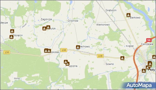 mapa Mechowo gmina Płoty, Mechowo gmina Płoty na mapie Targeo