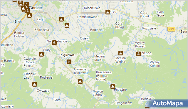 mapa Męcina Mała, Męcina Mała na mapie Targeo