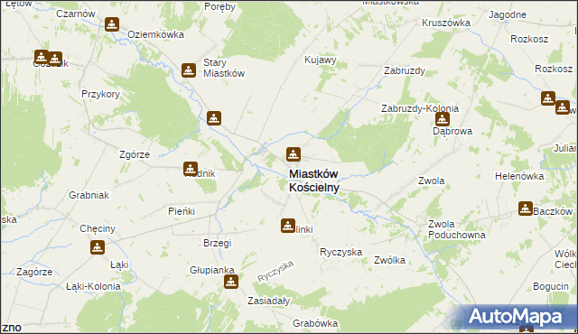 mapa Miastków Kościelny, Miastków Kościelny na mapie Targeo