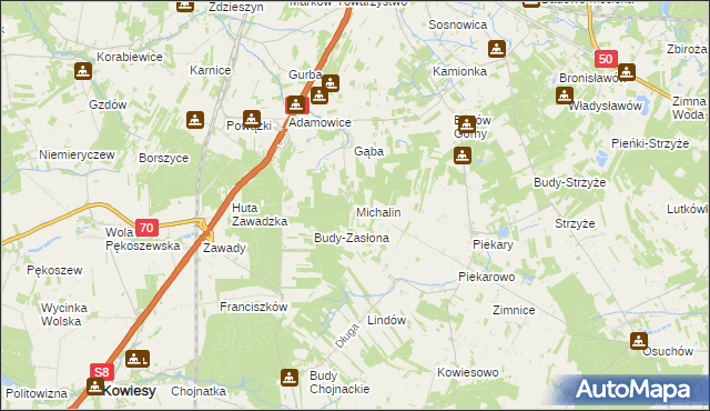 mapa Michalin gmina Mszczonów, Michalin gmina Mszczonów na mapie Targeo