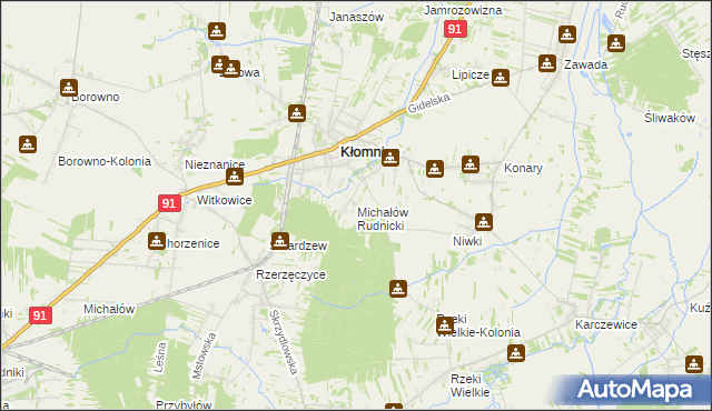 mapa Michałów gmina Kłomnice, Michałów gmina Kłomnice na mapie Targeo
