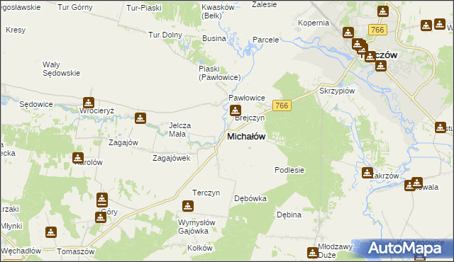mapa Michałów powiat pińczowski, Michałów powiat pińczowski na mapie Targeo