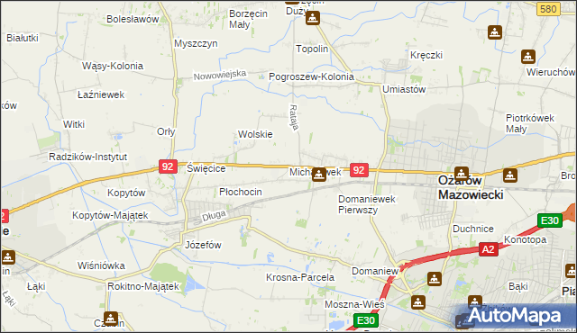 mapa Michałówek gmina Ożarów Mazowiecki, Michałówek gmina Ożarów Mazowiecki na mapie Targeo