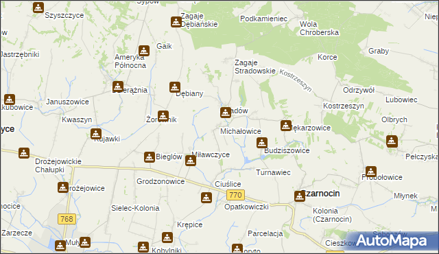 mapa Michałowice gmina Czarnocin, Michałowice gmina Czarnocin na mapie Targeo